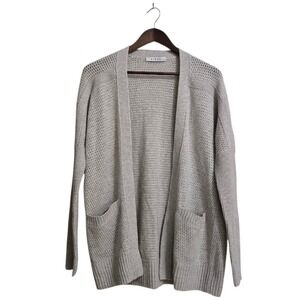 Kokun Pointelle Stitch Open Front Long Sleeve Cashmere Cardigan In Gray Sz S